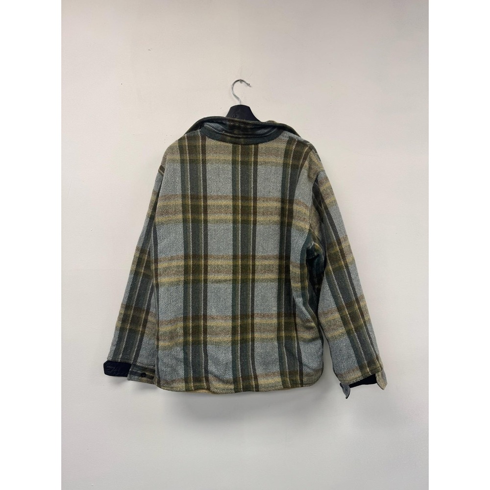 Vintage Kmart Shirt Jacket Mens XL Green Gray Plaid Sherpa Lined Button Up 70s - Picture 3 of 6